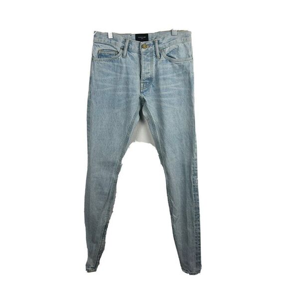 Fear Of God Jeans 29 Mens Light Blue Denim Slim Fit Zipped Hem Fifth Selvedge